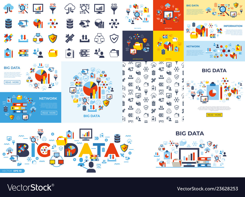 Digital big data icons set vector image Digital big data icons set