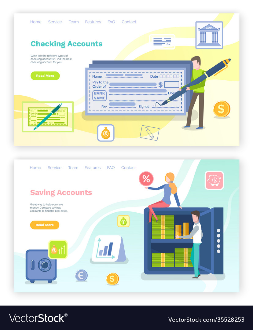 Saving accounts and checking bills websites set vector image Saving accounts and checking bills websites set