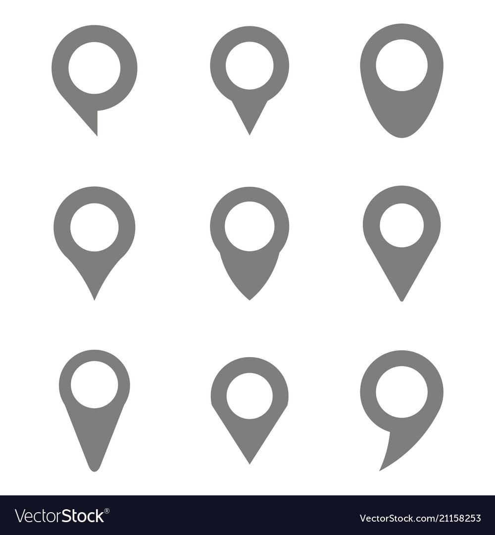 Set of monochrome icons with navigation pins