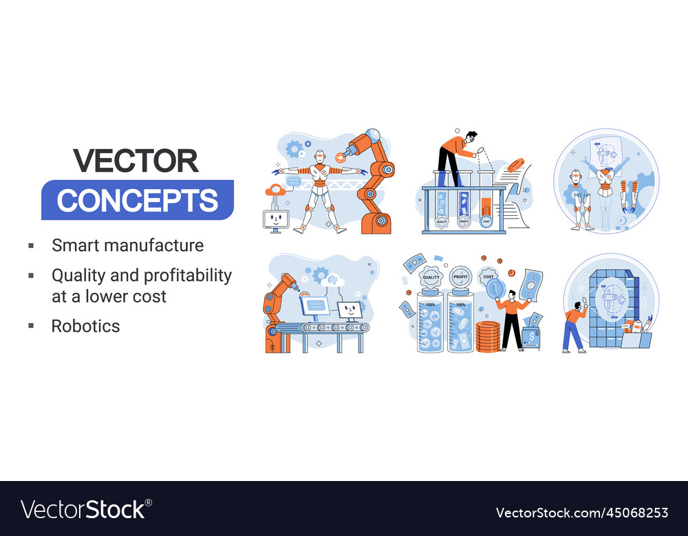 Smart manufacture metaphor with automated vector image Smart manufacture metaphor with automated