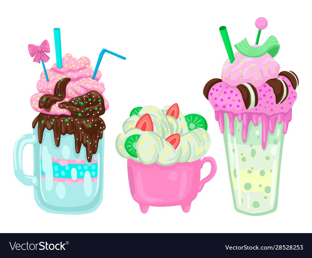 Three different milkshakes objects Vector Image Three different milkshakes objects