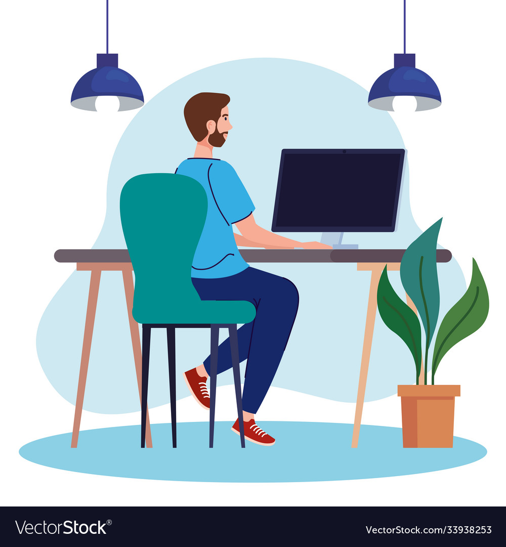 Young Man Working on Computer