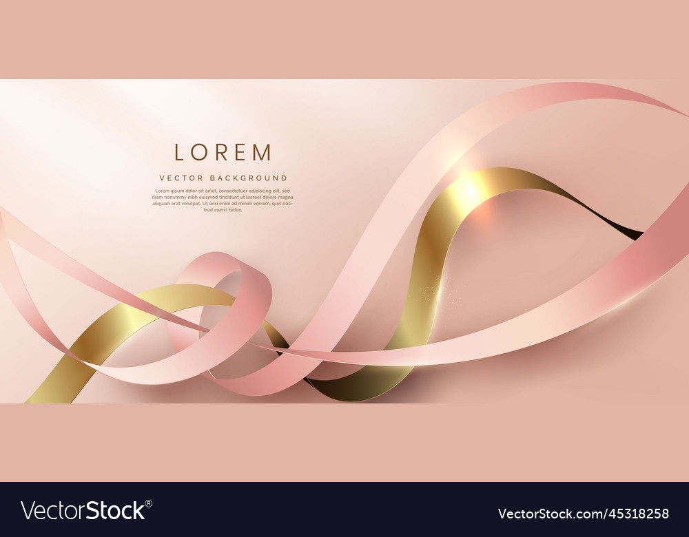 Abstract 3d gold curved ribbon on rose vector image Abstract 3d gold curved ribbon on rose