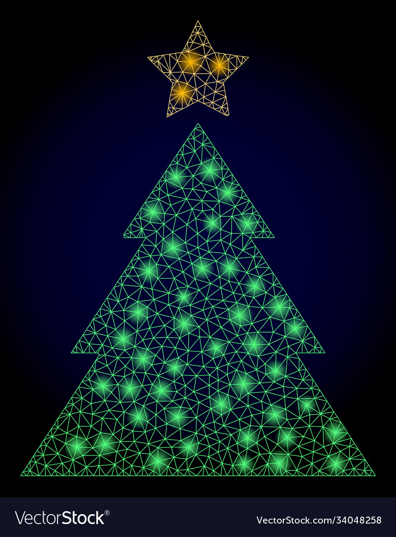 Bright web net christmas tree with lightspots vector image Bright web net christmas tree with lightspots