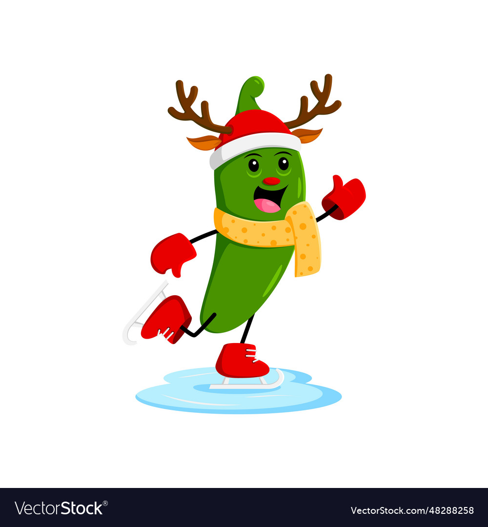 Cartoon weihnachten jalapeno skating auf der eisbahn