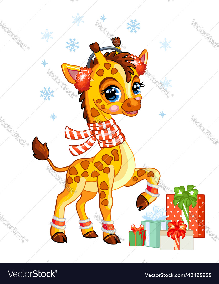 Cute christmas giraffe with gifts vector image Cute christmas giraffe with gifts