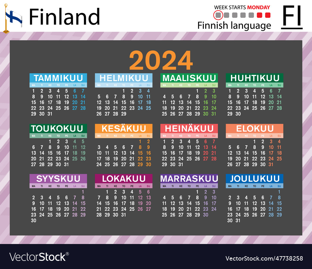 Finnish horizontal pocket calendar for 2024 week Vector Image