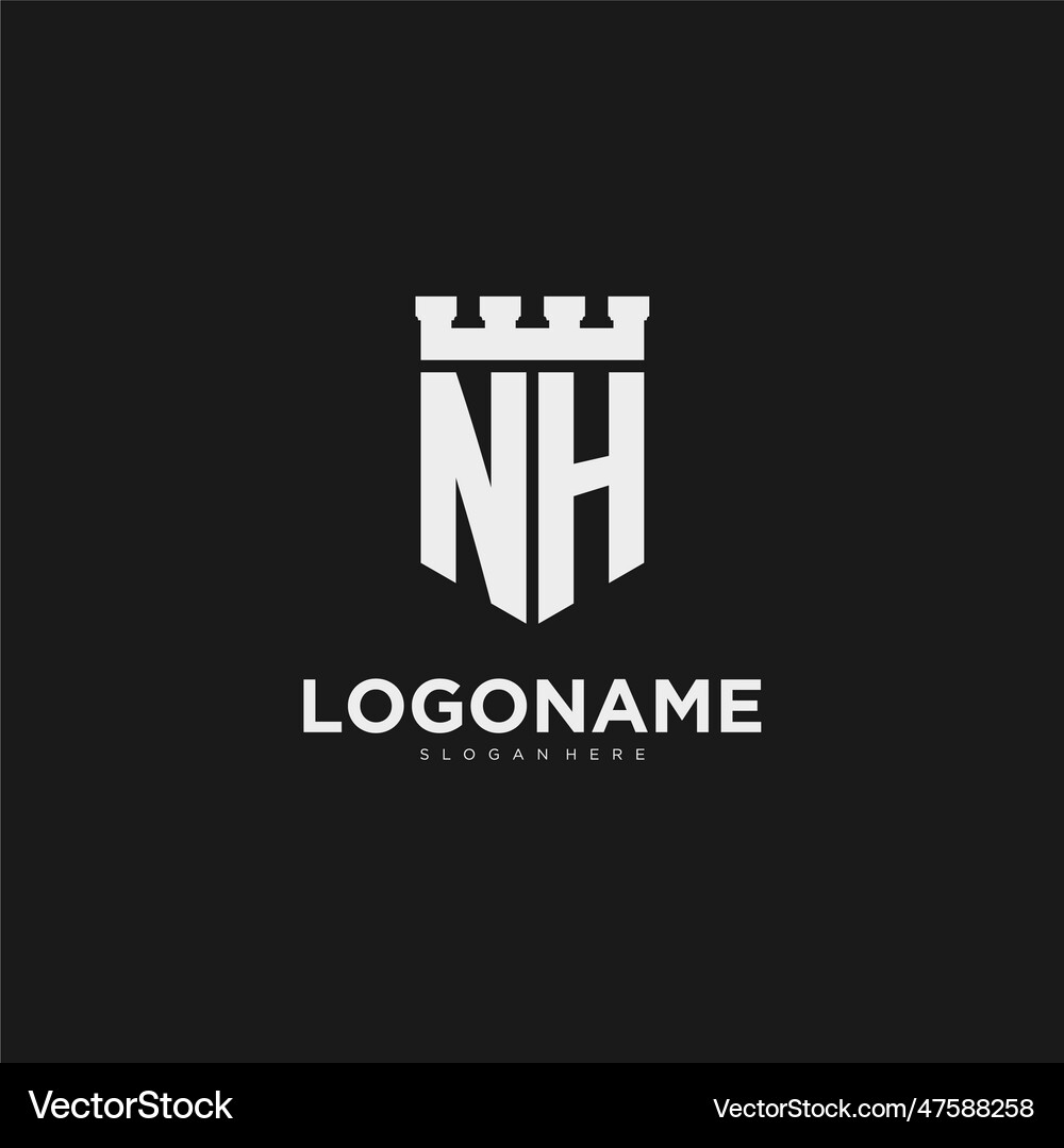 Initials nh logo monogram with shield Royalty Free Vector