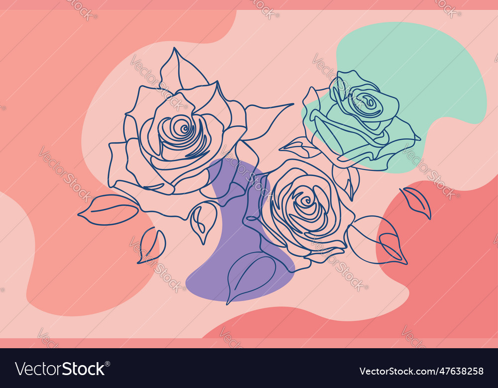Line art rose flowers