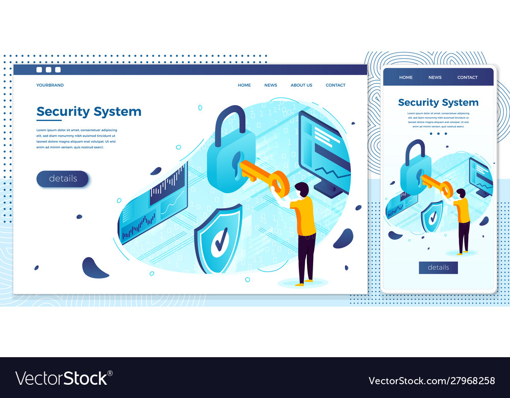 Man with key and lock data protection vector image Man with key and lock data protection