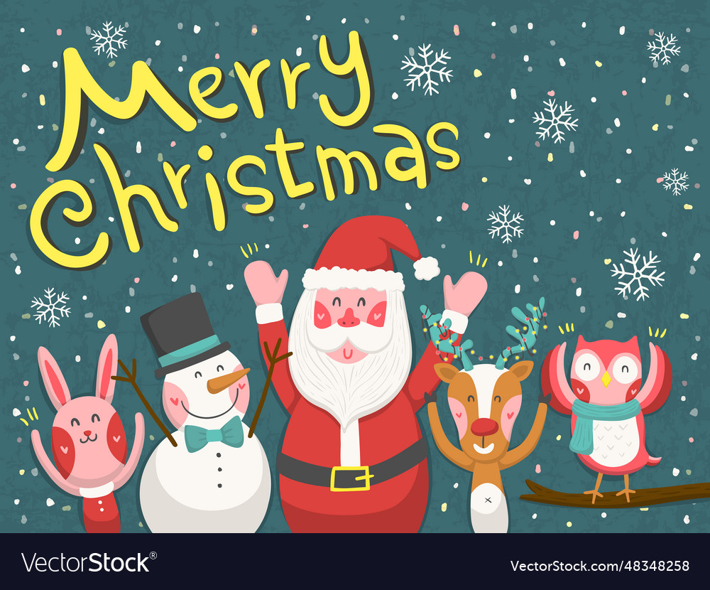 Merry christmas graphic with santa and animals