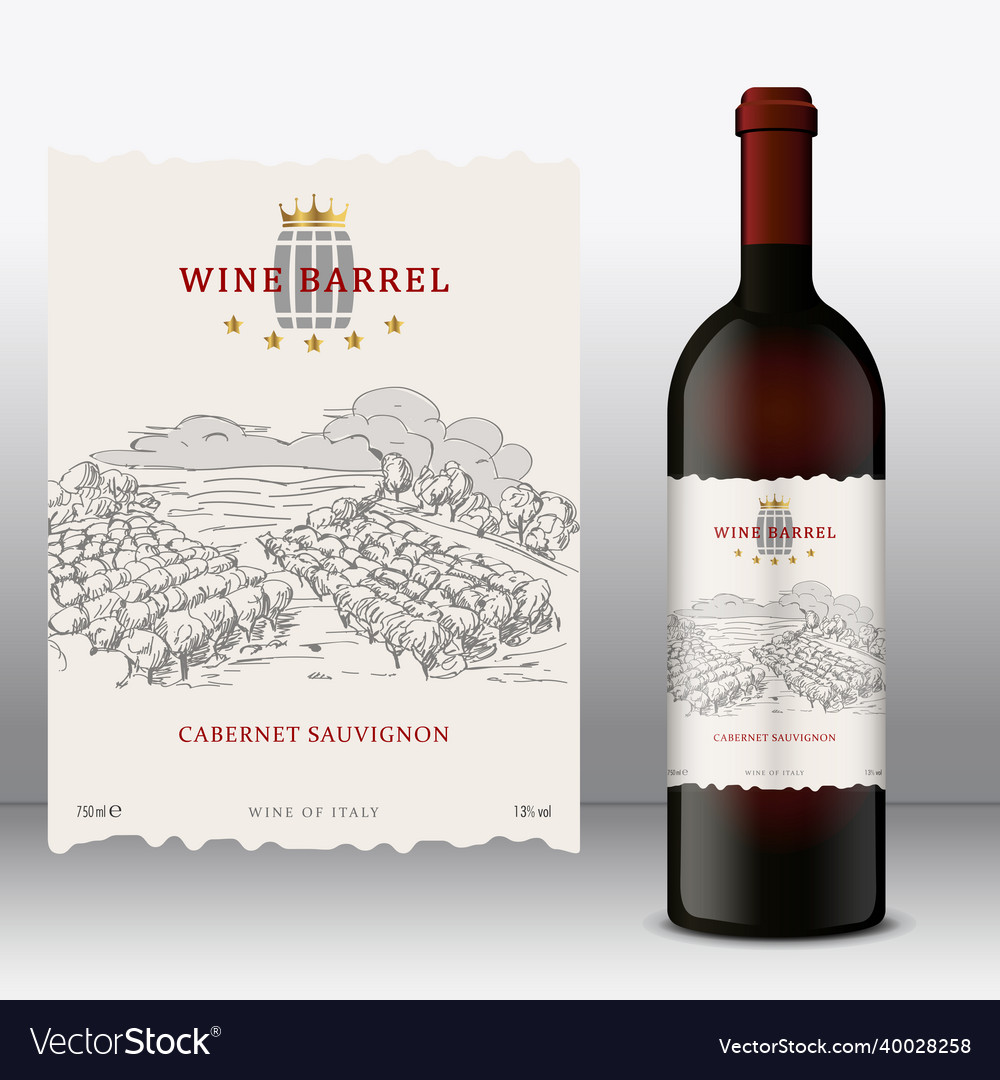 Modern wine label with bottle front Royalty Free Vector