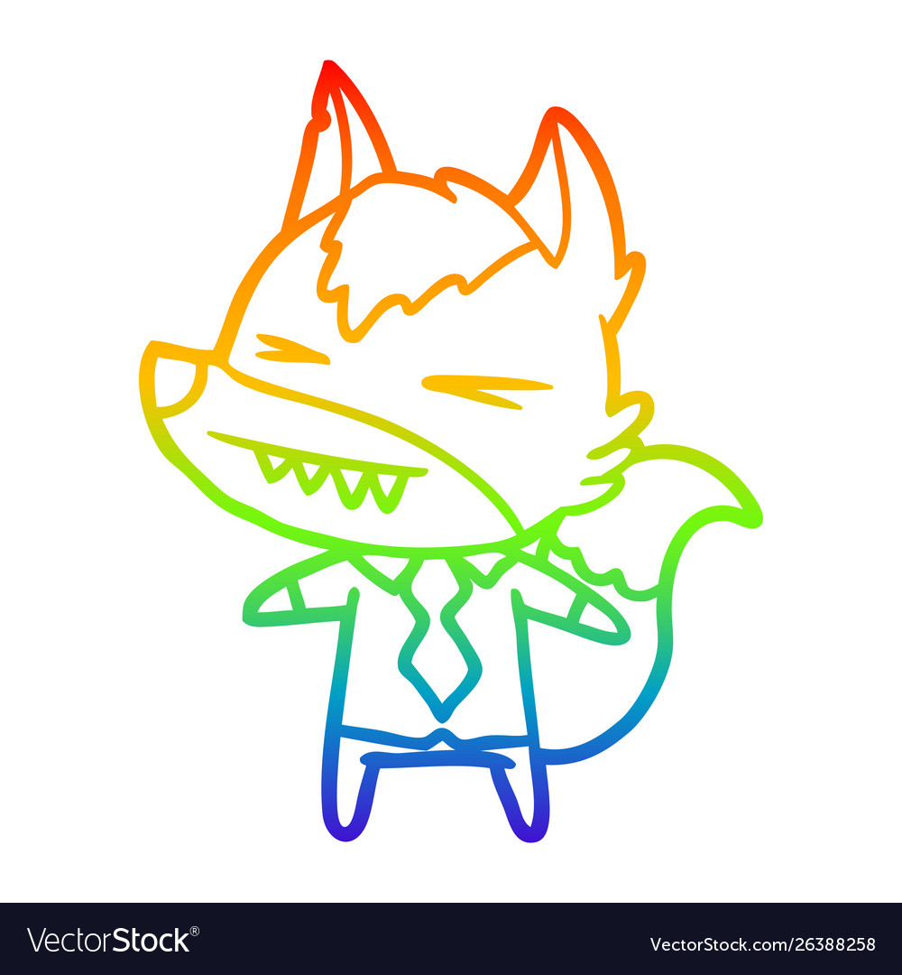 Rainbow gradient line drawing angry wolf boss Vector Image