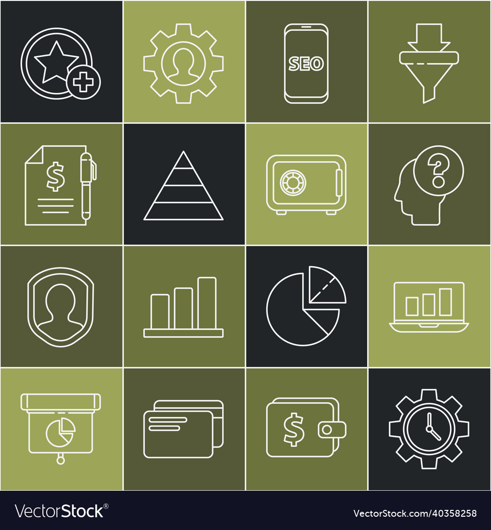 Set line time management laptop with graph chart vector image Set line time management laptop with graph chart