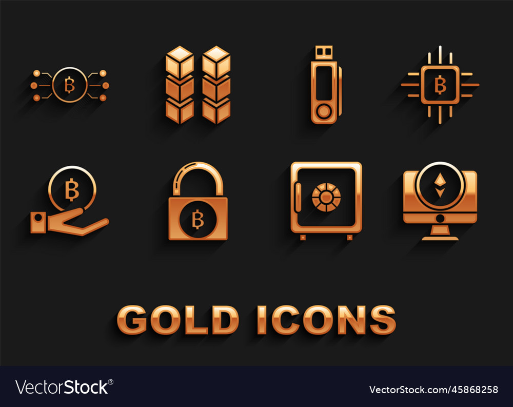 Set lock with bitcoin cpu mining farm monitor vector image Set lock with bitcoin cpu mining farm monitor