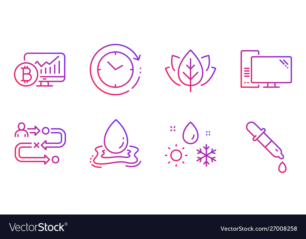 Time change computer and water splash icons set vector image Time change computer and water splash icons set