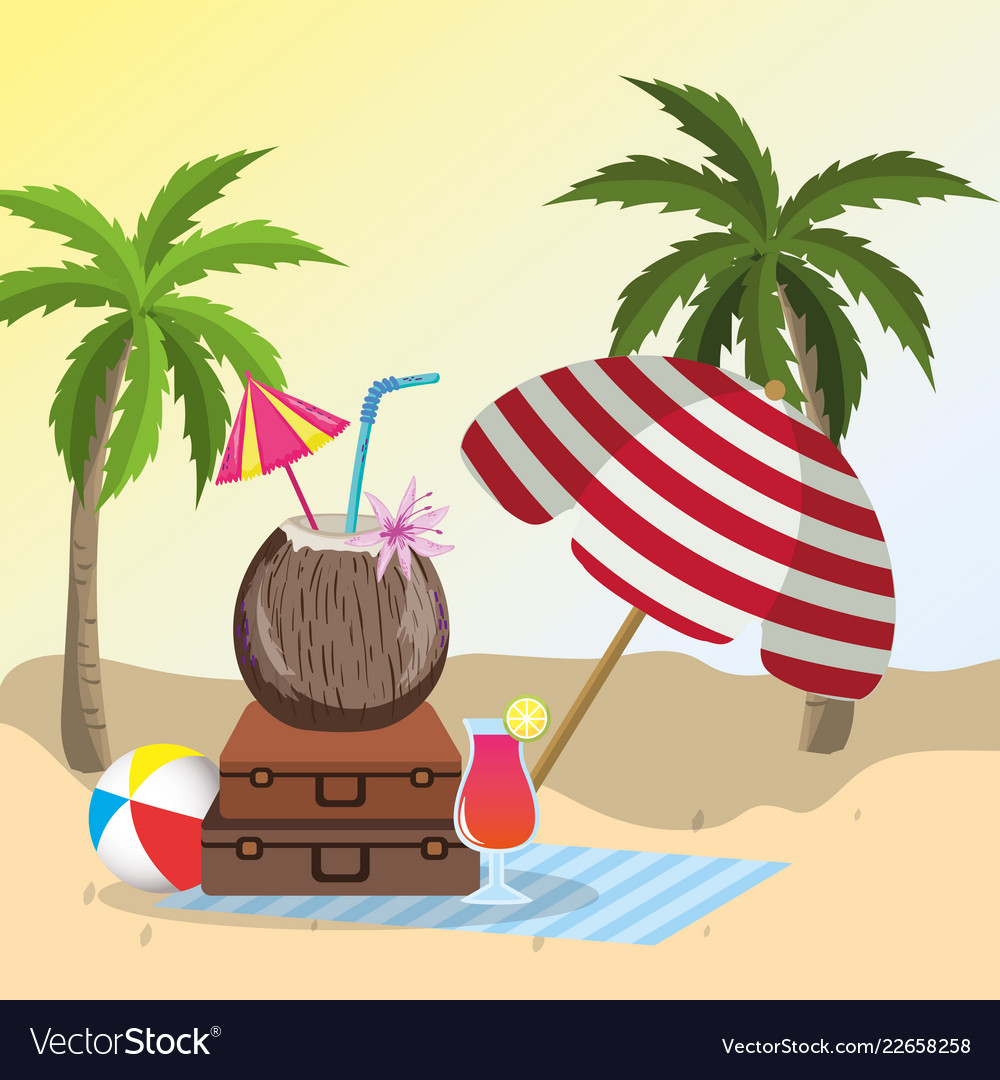 Tropical beach scenery theme cartoon