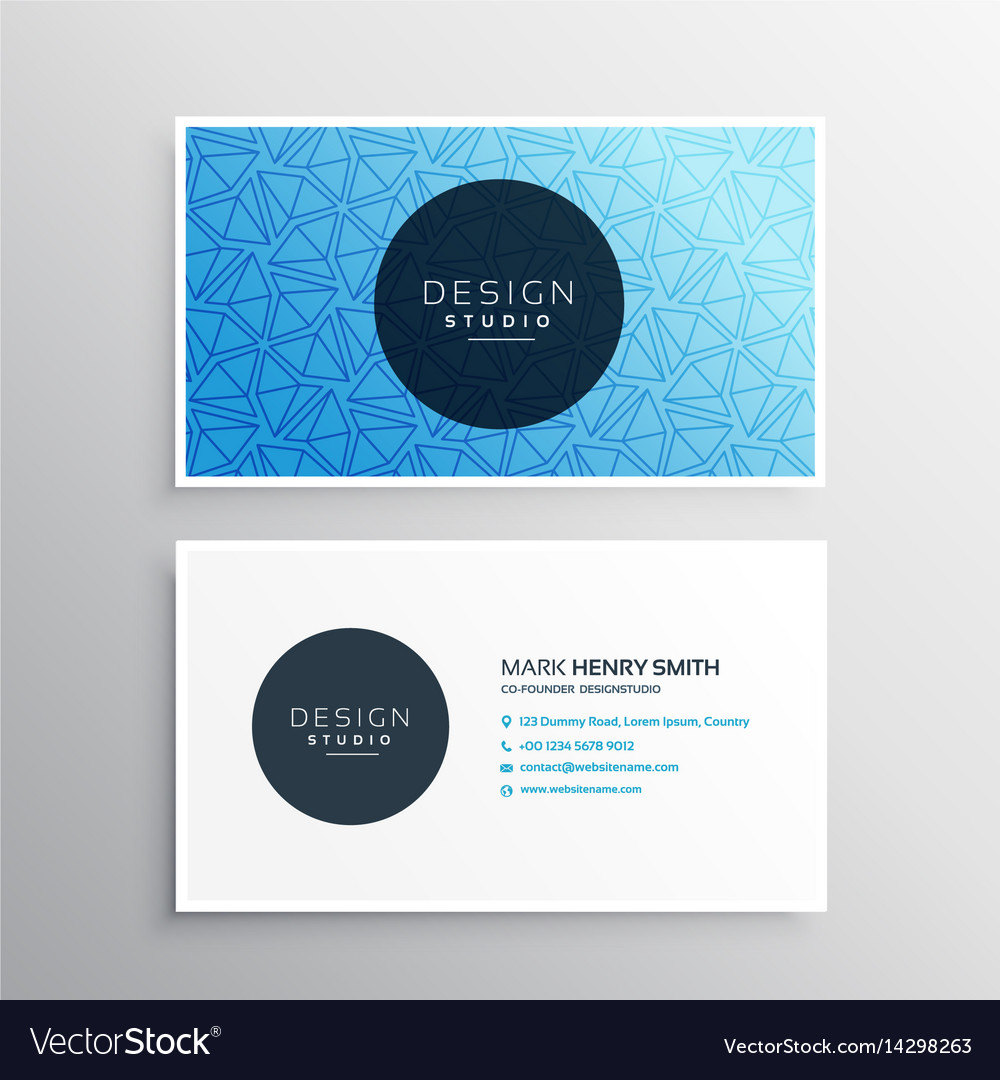 Blue business card template with triangle patterns