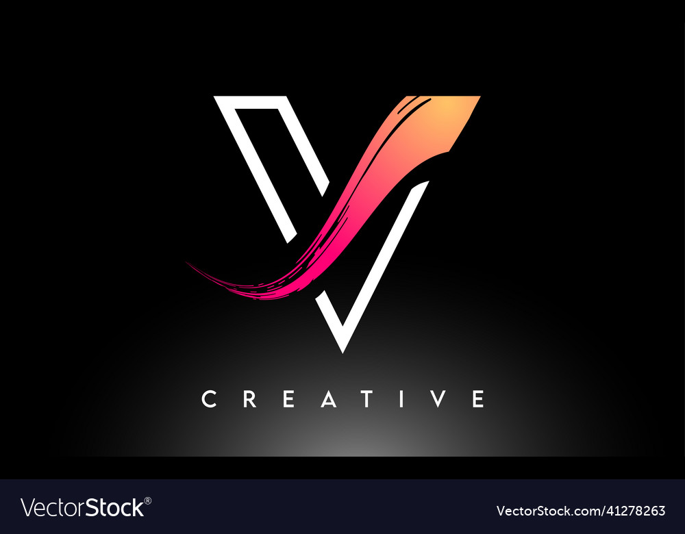 Brush letter v logo design with white outline Vector Image