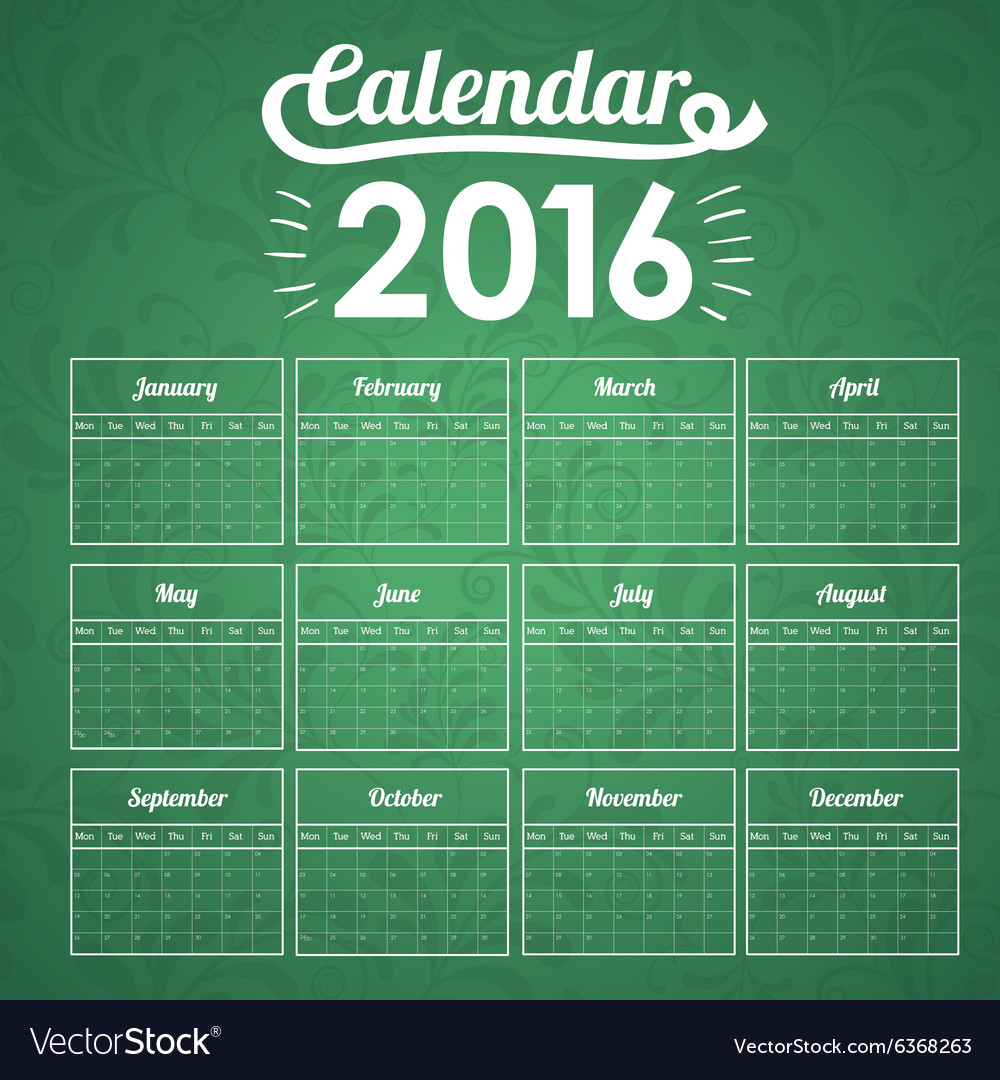 Calendar Year 2016 Royalty Free Vector Image Vectorstock