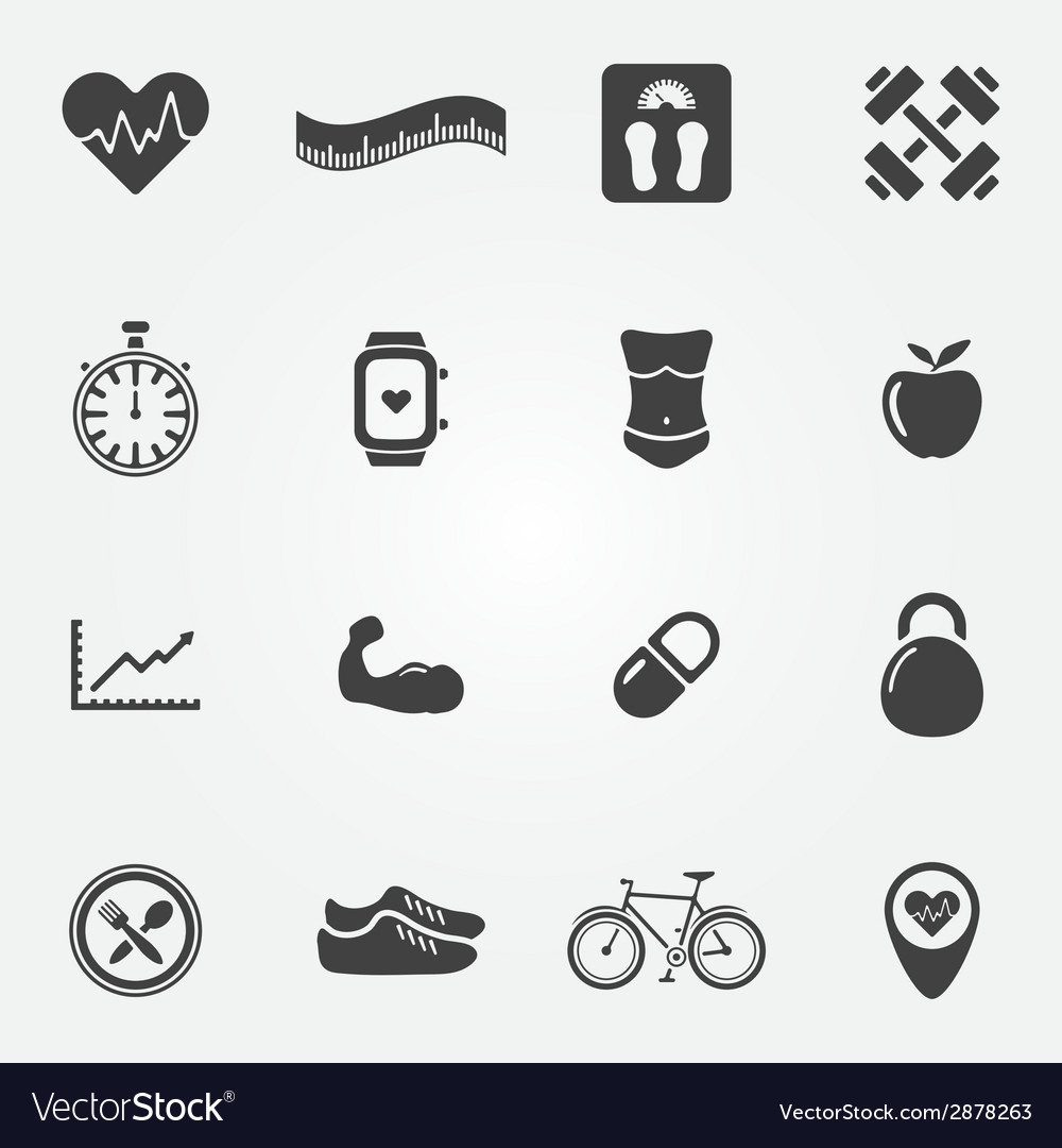 Fitness Icon Set - Schwarze Sport Symbole