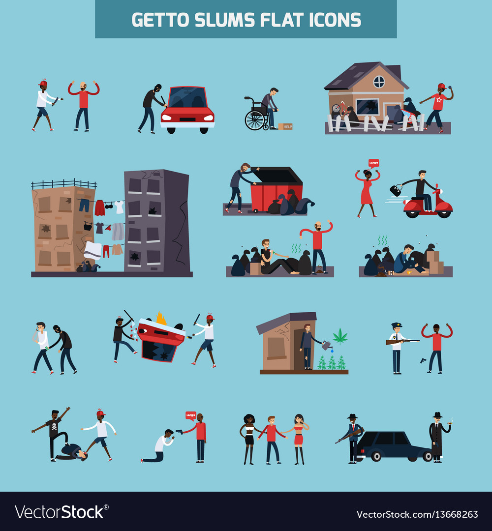 Ghetto slum flat icon set Royalty Free Vector Image