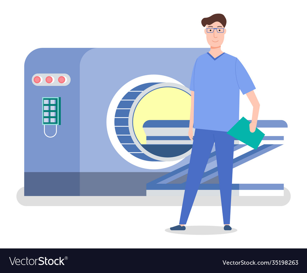 Magnetic resonance therapy doctor in blue suit Vector Image