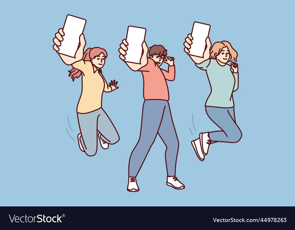 People show screen of mobile phone by stretching