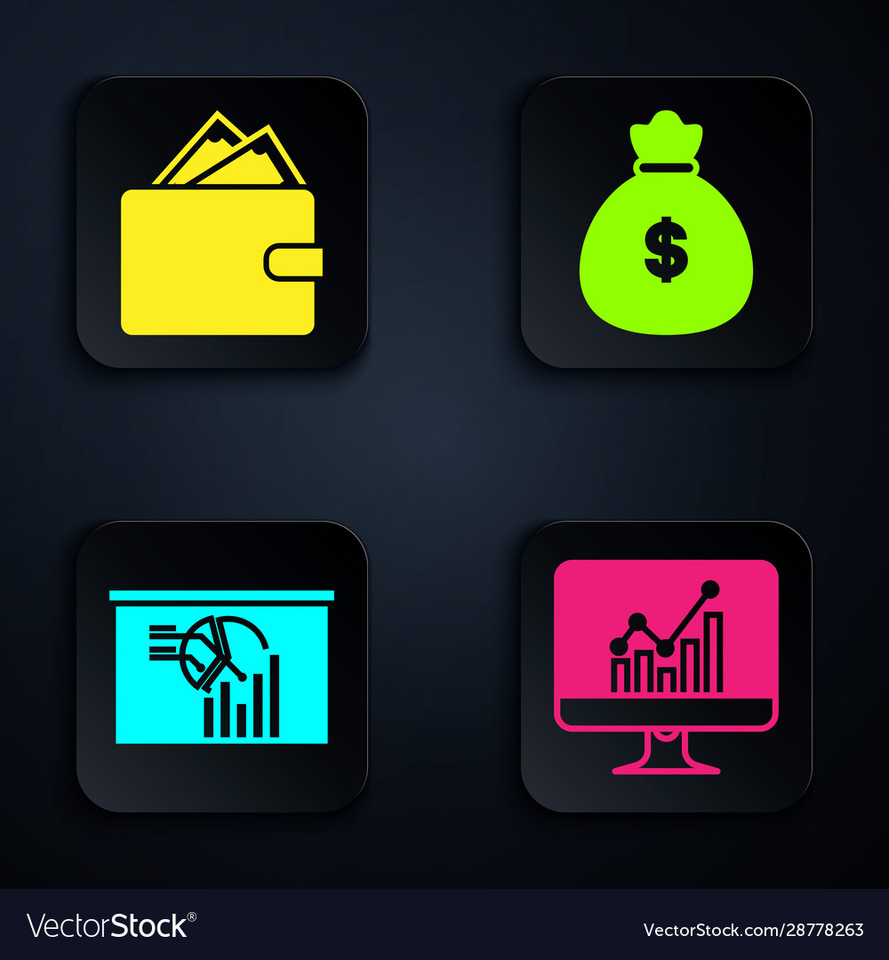 Set computer monitor with graph chart wallet vector image Set computer monitor with graph chart wallet