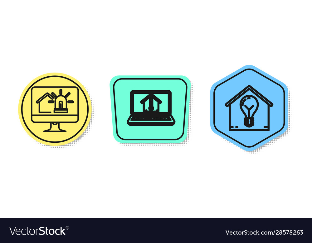 Set line computer monitor with smart house vector image Set line computer monitor with smart house