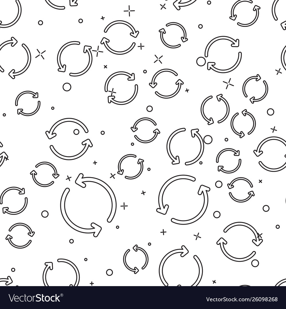 Black refresh icon isolated seamless pattern vector image Black refresh icon isolated seamless pattern