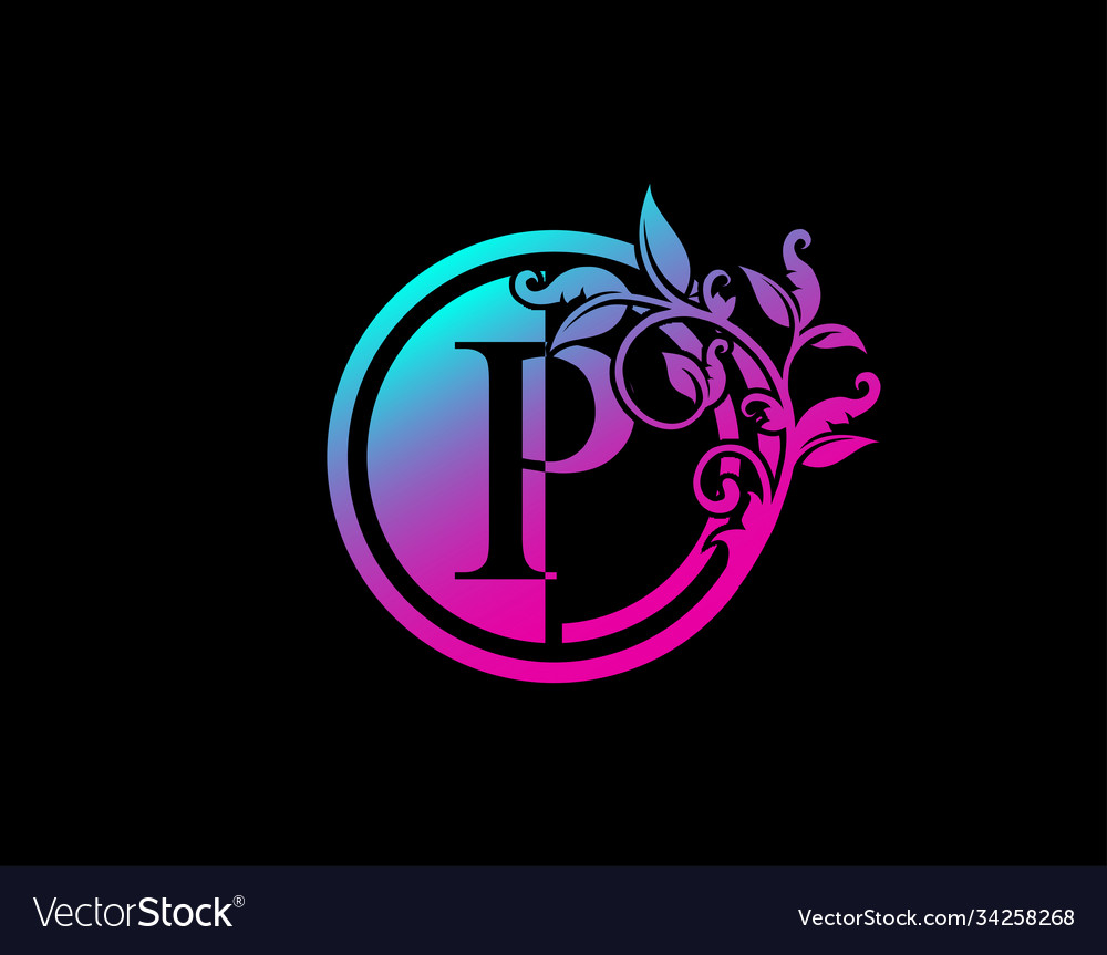 Circle p letter floral logo luxury swirl Vector Image