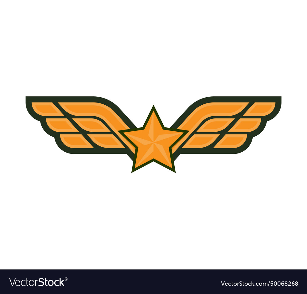 Golden star with wings emblem military insignia Vector Image