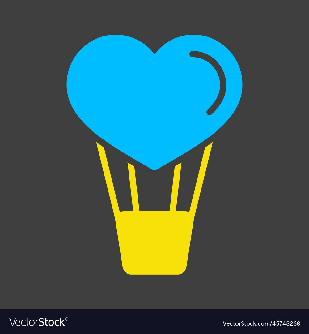 Heart air balloon glyph on dark background icon