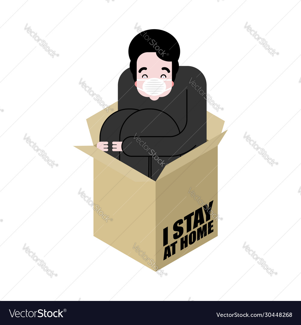 I stay at home sign icon man sitting inside box