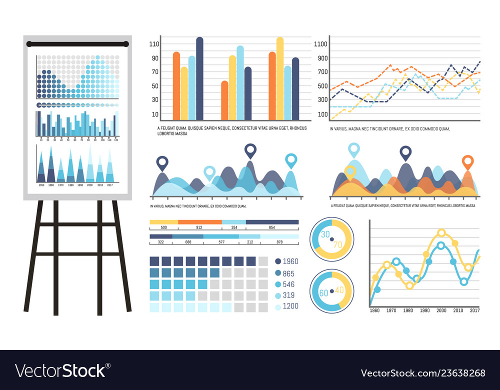 Infographics and tables on whiteboard presentation