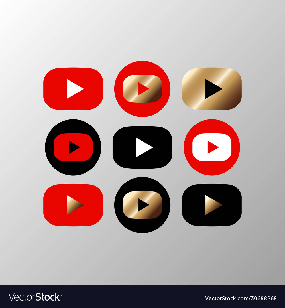 Media Player Button Icon Set In Black Red Gold Vector Image