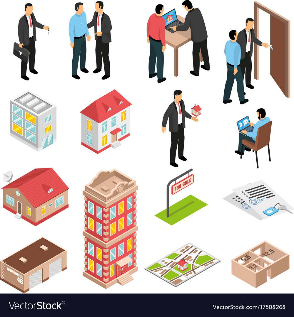 Real Estate Agency Isometric Set Royalty Free Vector Image