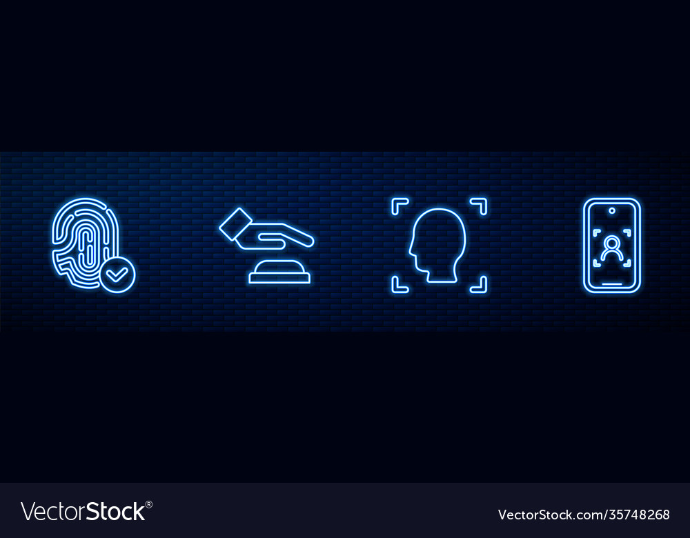 Set line face recognition fingerprint palm vector image Set line face recognition fingerprint palm