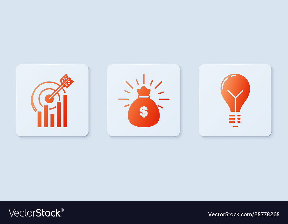 Set money bag target with graph chart and light