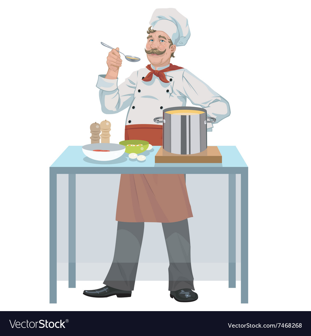 Smiling chef with soup