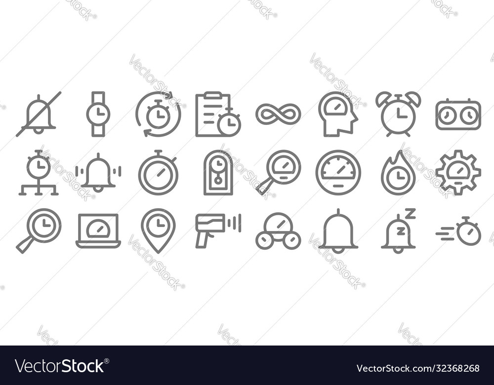 Speedometer and time line icons linear set