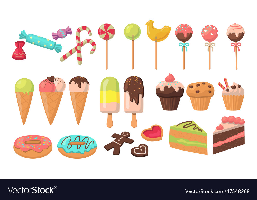 Tasty Colorful Sweets Set Royalty Free Vector Image