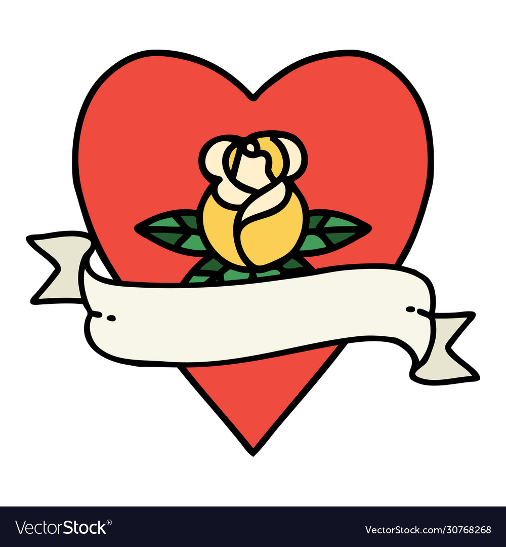 Traditional tattoo a heart rose and banner Vector Image