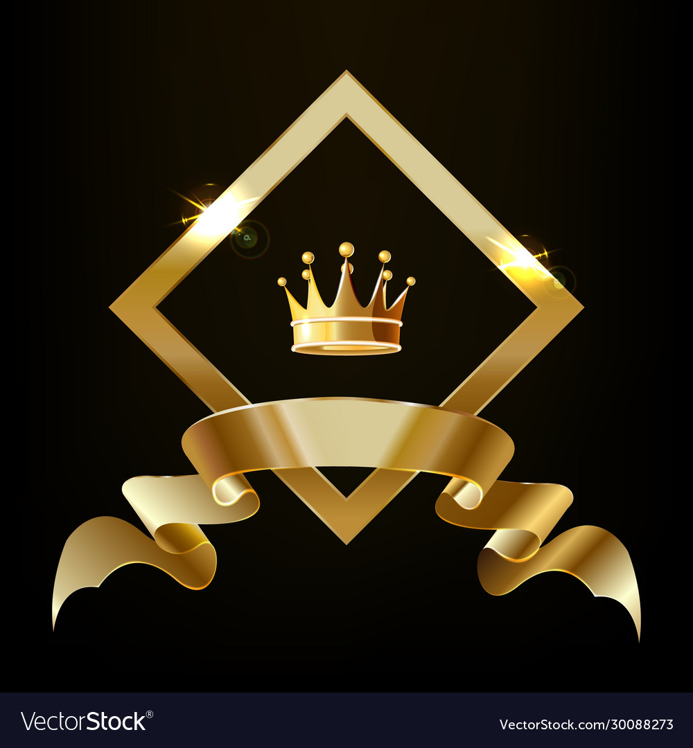 Crown in a gold diamond with a ribbon Royalty Free Vector