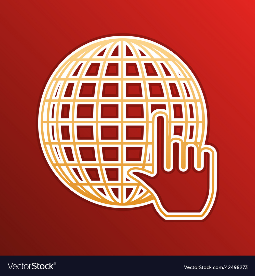 Earth globe with cursor golden gradient icon