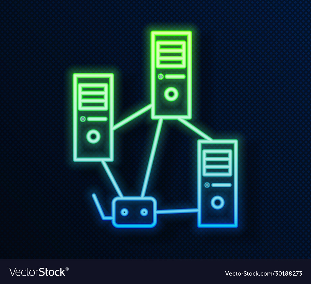 Glowing neon line computer network icon isolated vector image Glowing neon line computer network icon isolated