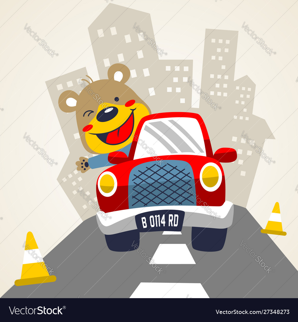 Happy animal driving car cartoon Royalty Free Vector Image