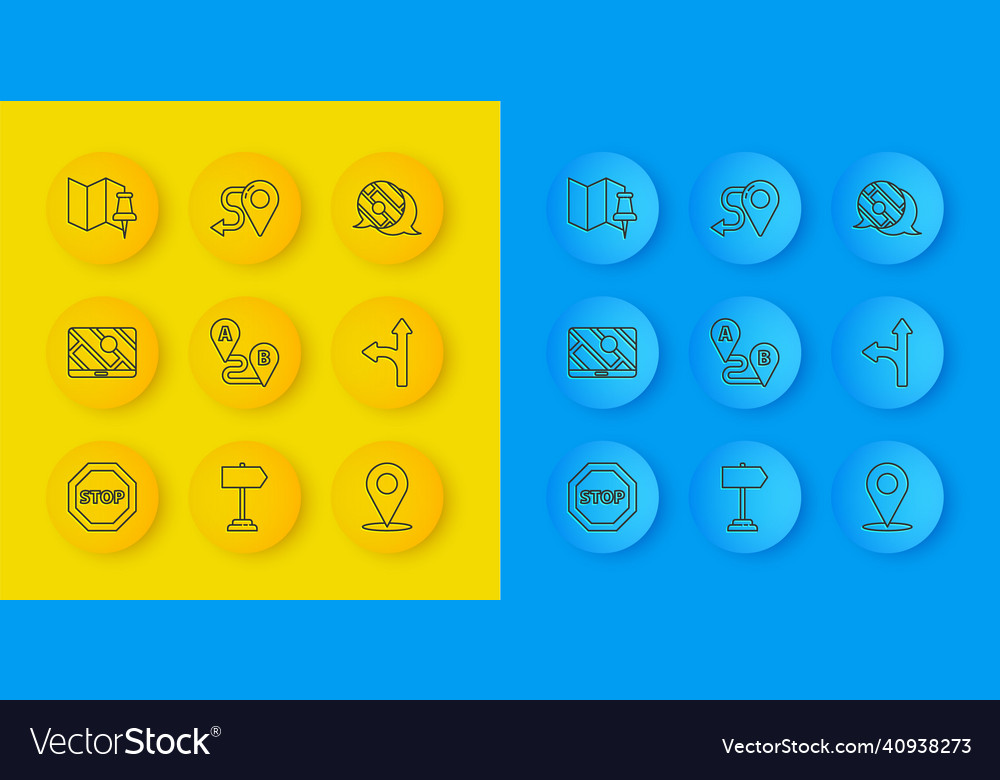 Set line stop sign city map navigation route vector image Set line stop sign city map navigation route