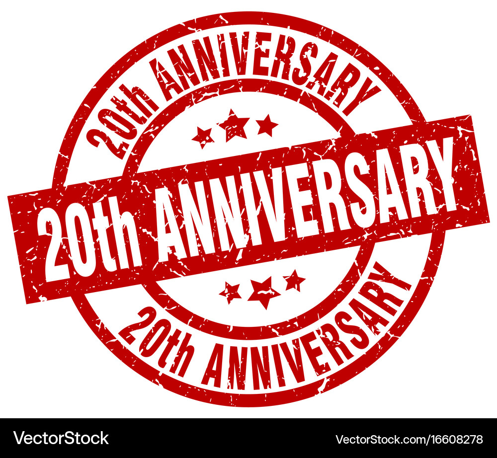 20th anniversary round red grunge stamp Royalty Free Vector